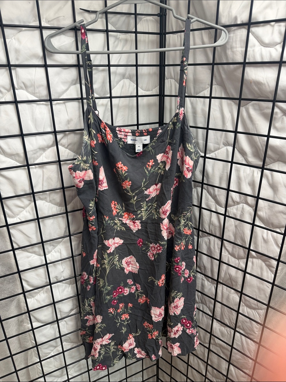 Old Navy Charcoal Floral Mini Dress with Pink & Green Accents